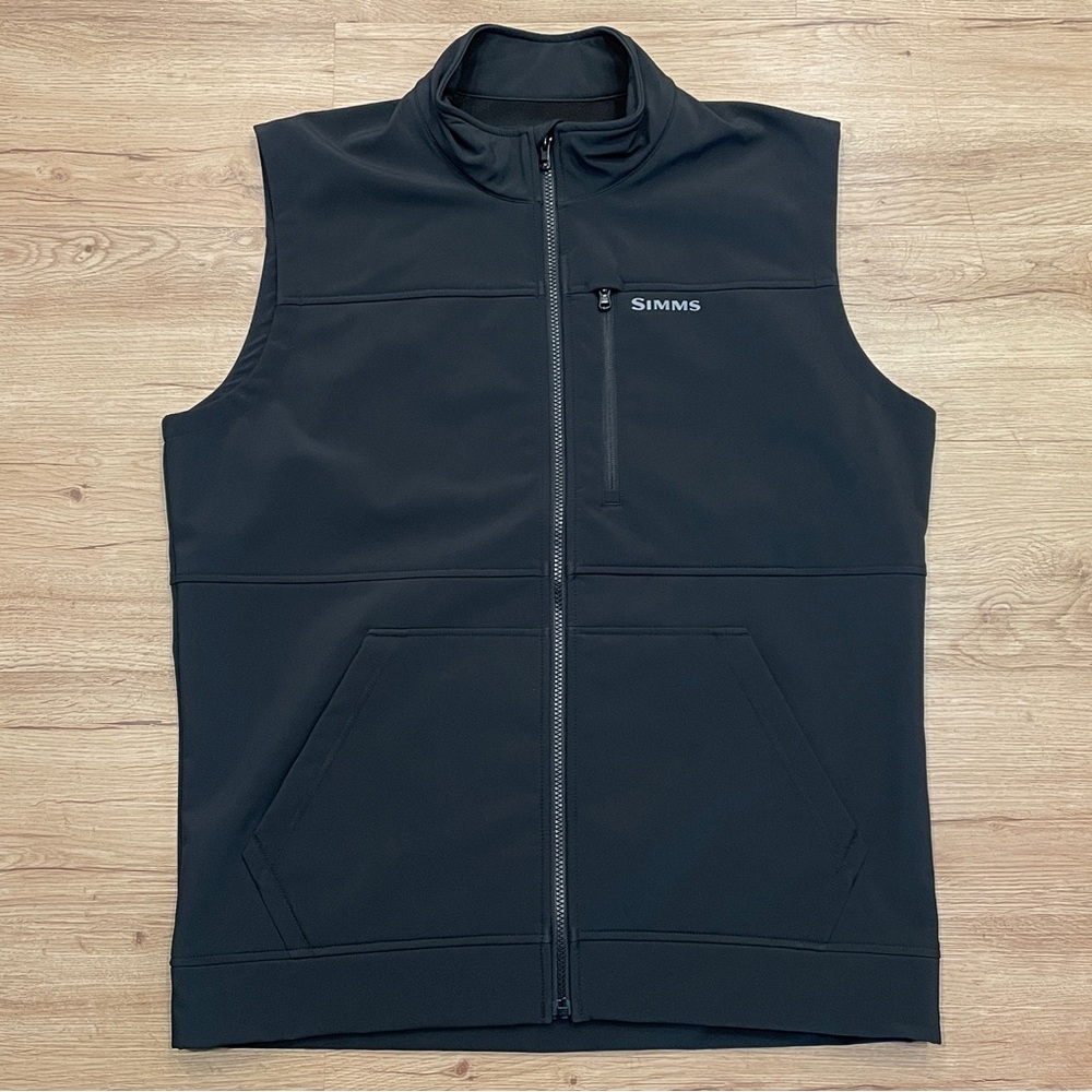 Simms Rogue Fishing Full Zip Vest Mens Sz L Softshell Woodland Black - EUC